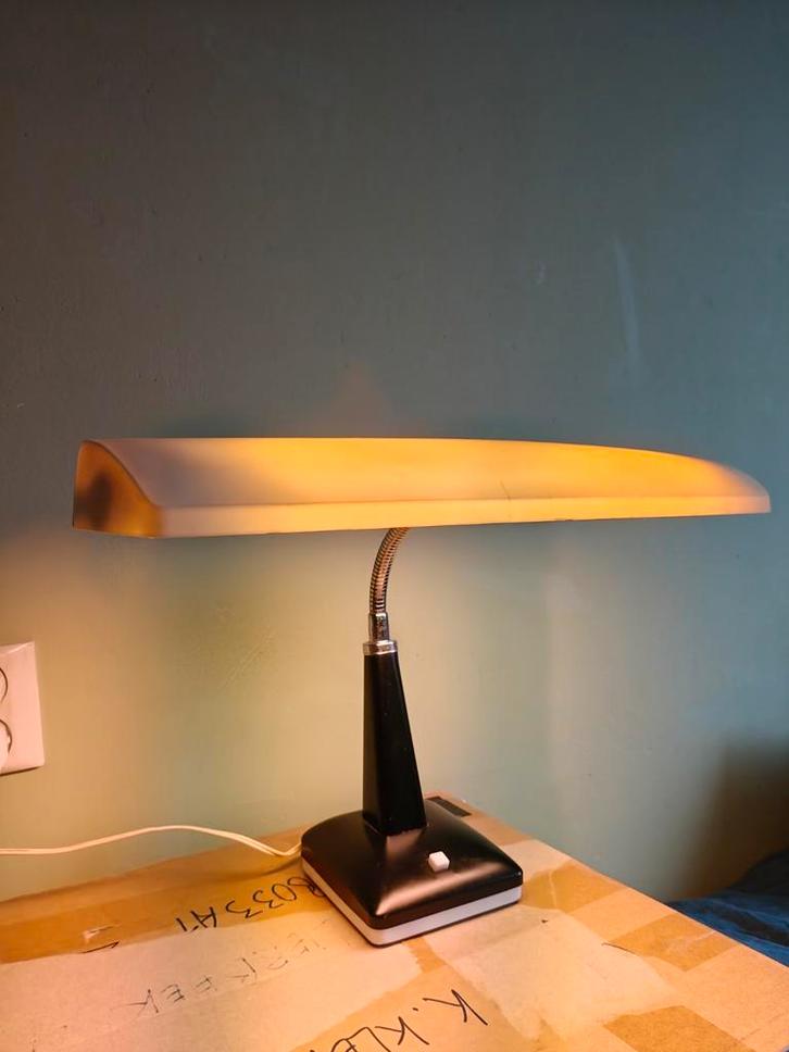 Vintage industrieel Leader bureaulamp bankiers lamp met tl., Huis en Inrichting, Lampen | Tafellampen, Gebruikt, Minder dan 50 cm
