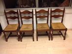 4 antieke eiken stoelen met rieten zitting knop stoel, Ophalen of Verzenden