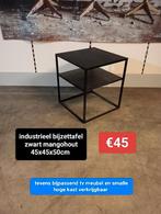 Nieuw industrieel bijzettafel zwart mangohout 45x45cm €45, Ophalen, ., Nieuw, .