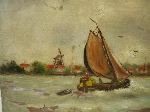 vroeg 1800's olie/hout zicht op DORDRECHT marine schip zee, Antiek en Kunst, Kunst | Schilderijen | Klassiek, Ophalen of Verzenden