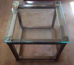 Glazen salontafel vierkant met messing frame, Ophalen, Gebruikt, 50 tot 100 cm, Hollywood regency, vintage, modern