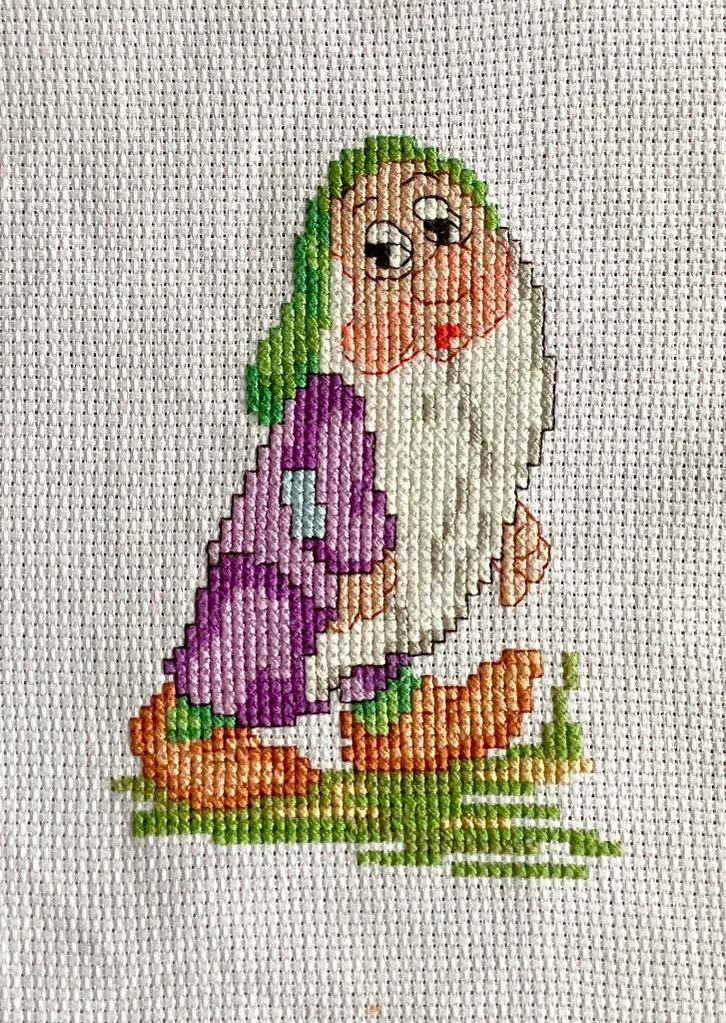 Borduurwerk, zijde, dwerg, kabouter, sneeuwwitje, vintage, Hobby en Vrije tijd, Borduren en Borduurmachines, Ophalen