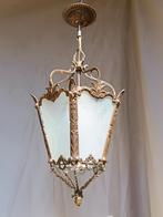 Antieke Hallamp met Facet geslepen opaline glazen, Antiek en Kunst, Antiek | Lampen, Ophalen of Verzenden