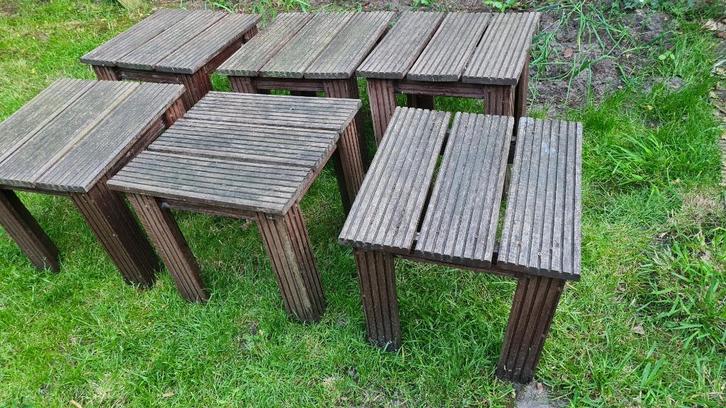 6 Krukken, stoeltjes, bankje: 48x44cm, Merbau, Tuin en Terras, Tuinmeubel-accessoires, Ophalen of Verzenden