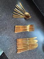 Mat gouden messing bestekset 8-14 persoons, Ophalen of Verzenden, Zo goed als nieuw, Rvs of Chroom, Los bestek