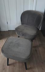 Fauteuil met hocker van Woood in olijfgroen velvet, Huis en Inrichting, Fauteuils, Ophalen, Minder dan 75 cm, Zo goed als nieuw