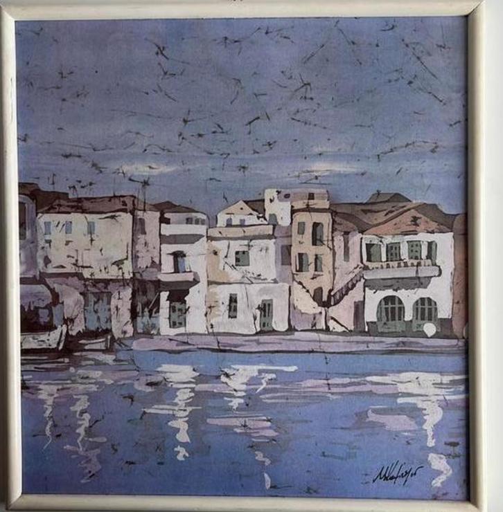 Sfeervol Grieks Schilderijtje, Antiek en Kunst, Kunst | Schilderijen | Klassiek, Ophalen of Verzenden