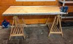 Leuke zelfgemaakte werkbank op schragen, Doe-het-zelf en Verbouw, Werkbanken, Ophalen, Gebruikt, 120 tot 170 cm, Bankschroef
