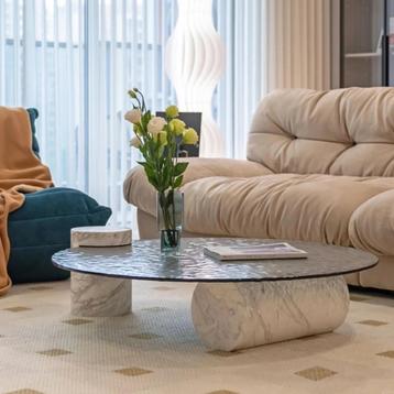 Marmeren salontafel rond grijs-wit beschikbaar voor biedingen