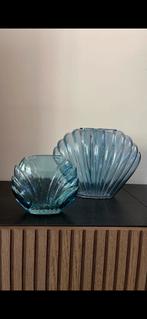 Set van 2 glazen schelp vazen / potten – blauw geribbeld, Ophalen of Verzenden, ., ., .