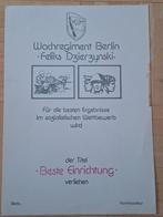 DDR NVA MfS Berlin oorkonde ongebruikt. Felix Dzierzynski, Verzamelen, Ophalen of Verzenden, Landmacht, Duitsland, Embleem of Badge