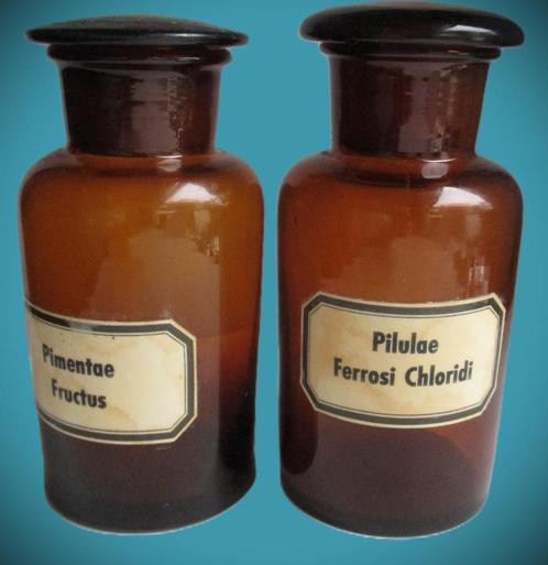 Apothekers fles~Apothekersflesjes~Pilulae en Pimentae, Antiek en Kunst, Antiek | Glas en Kristal, Ophalen of Verzenden