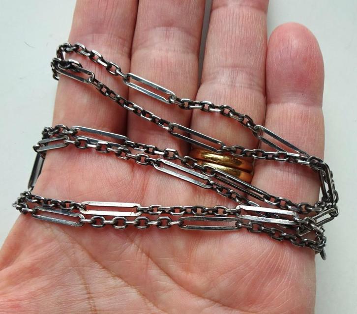 Antieke Frans zilveren zakhorloge ketting: 74 cm, Antiek en Kunst, Antiek | Goud en Zilver, Zilver, Ophalen of Verzenden
