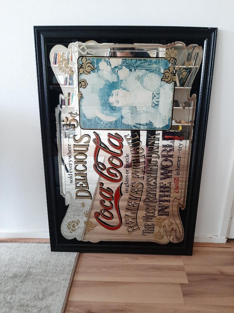 Coca-Cola spiegel, Antiek en Kunst, Antiek | Spiegels, Ophalen of Verzenden, Rechthoekig, 50 tot 100 cm