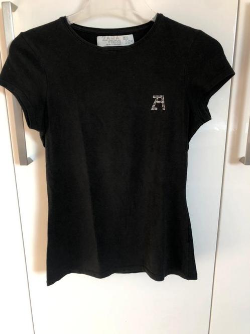 ZARA t-shirt zwart – met strass steentjes logo, Kleding | Dames, T-shirts, Zo goed als nieuw, Maat 36 (S), Zwart, Korte mouw, Ophalen of Verzenden
