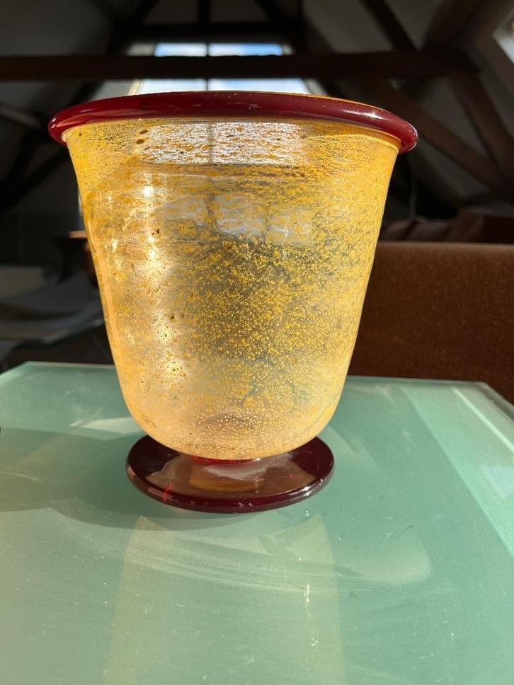 Copier unica Leerdam robijnrood met gele kleurpoeders, Antiek en Kunst, Antiek | Glas en Kristal, Ophalen of Verzenden