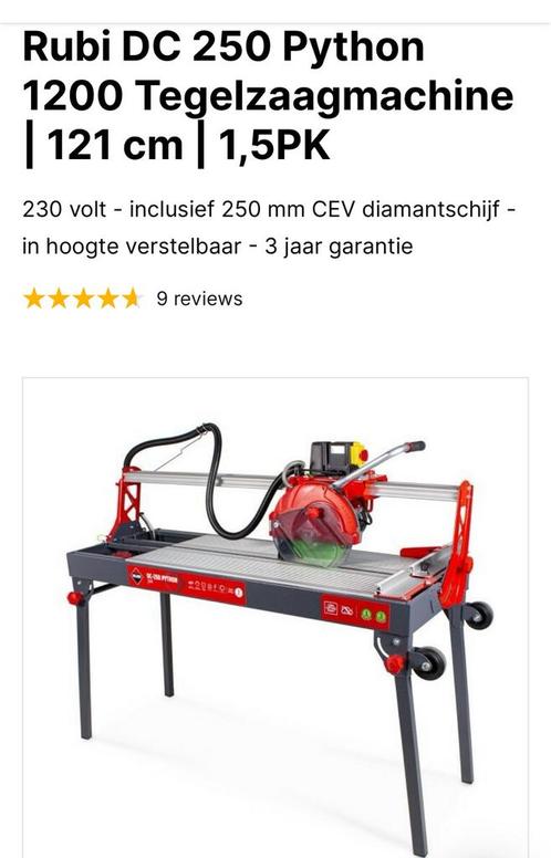 Rubi tegelzaagmachine DC 250 /1200, Doe-het-zelf en Verbouw, Gereedschap | Zaagmachines, Zo goed als nieuw, Overige typen, 1200 watt of meer