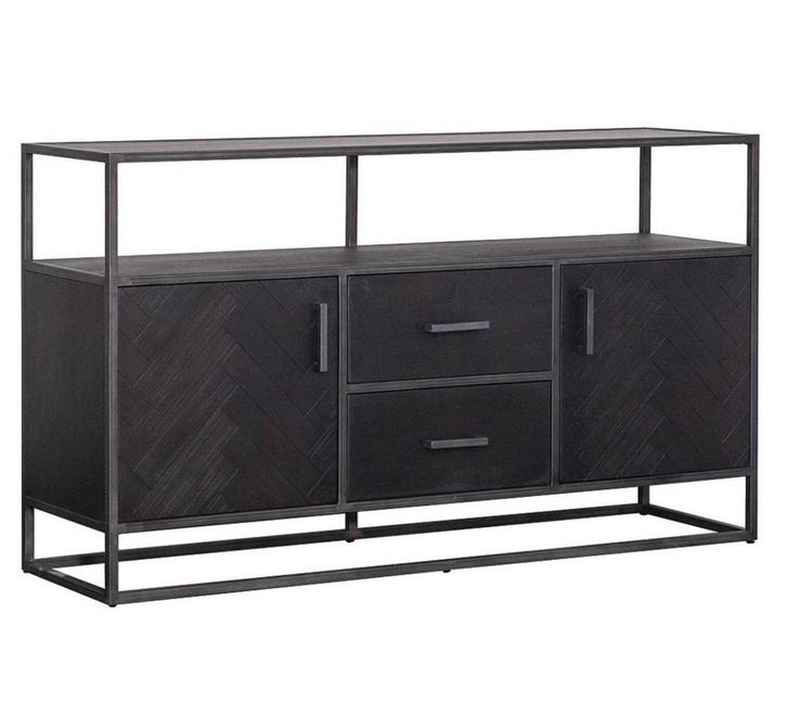 Eleonora Hudson Dressoir zwart acaciahout 160 cm x 42cm, Huis en Inrichting, Kasten | Dressoirs, Zo goed als nieuw, 150 tot 200 cm