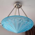 Degue hang lamp blauw glas. Art deco.(€100), Antiek en Kunst, Ophalen of Verzenden