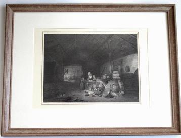 Antieke ets ‘Het boerenleven’ van A.C. Cramer, 1867. beschikbaar voor biedingen