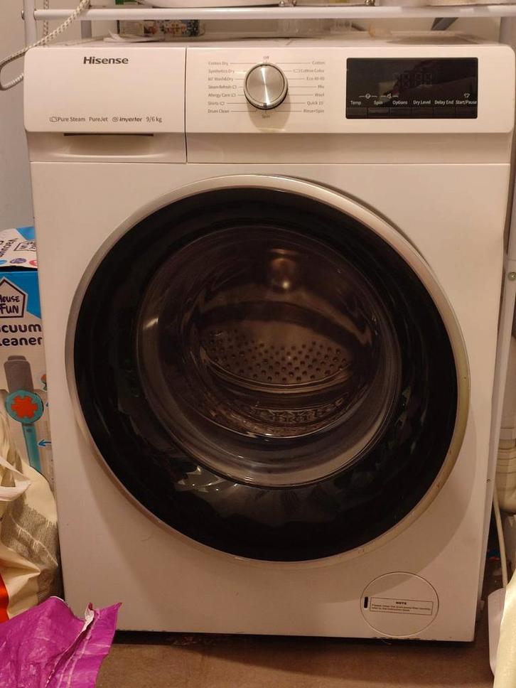 Hisense Wasmachine- dryer - Garantie tot 2026!, Witgoed en Apparatuur, Wasmachines, Zo goed als nieuw, Voorlader, 6 tot 8 kg, 85 tot 90 cm