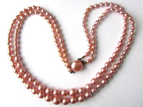 Prachtige vintage 2 rijen glas parel ketting parelketting, Sieraden, Tassen en Uiterlijk, Kettingen, Zo goed als nieuw, Verzenden