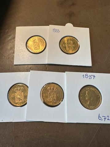 5x gouden tientje Wilhelmina en Willem III beschikbaar voor biedingen