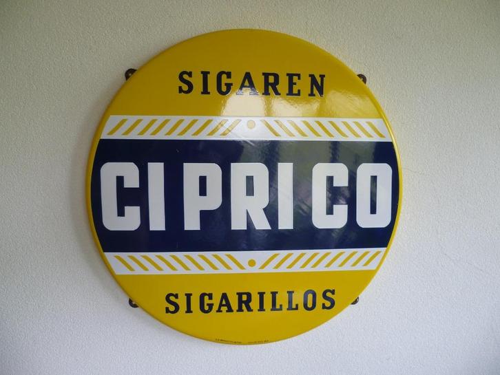 EMAILLE RECLAMEBORD"CIPRICO SIGAREN-SIGARILLOS"UIT 1958, Verzamelen, Merken en Reclamevoorwerpen, Zo goed als nieuw, Reclamebord
