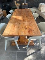 Houten douglastafel met zes stoelen, Huis en Inrichting, Ophalen, Gebruikt, 200 cm of meer, 50 tot 100 cm