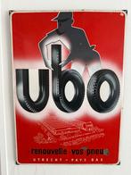 UBO « renouvelle vos pneus »  Emaille bord Langcat Bossum, Verzenden, Gebruikt, Reclamebord