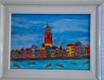 Skyline Deventer - Gesigneerd Schilderij 22x18 cm, Antiek en Kunst, Ophalen of Verzenden