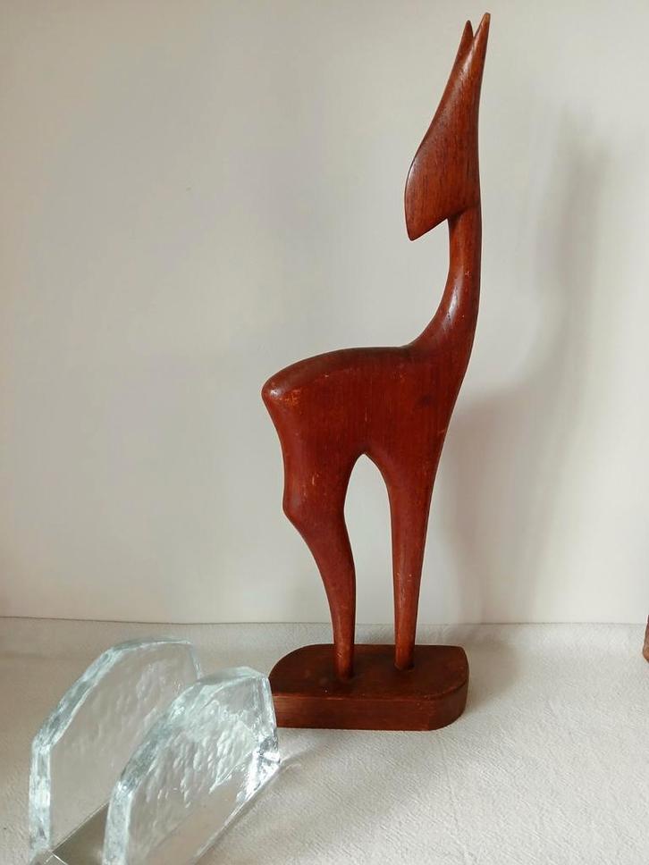 Vintage hert hout hertje, Antiek en Kunst, Kunst | Designobjecten, Ophalen of Verzenden