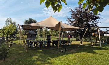 Stretchtent 10,5 x 12 meter, zandkleur, complete set beschikbaar voor biedingen