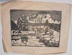 Giethoorn Dorpsgezicht met Bruggetje Houtsnede Jac. de Beer, Ophalen of Verzenden