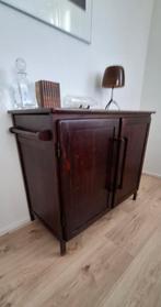 Antieke mahonie massief houten (drank)kast met 2 laden, Ophalen, Gebruikt, Vintage, 50 tot 100 cm