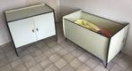 Vintage mintgroene ledikant met bijbehorende commode., Kinderen en Baby's, Babywiegjes en Ledikanten, Ophalen, Gebruikt, Ledikant