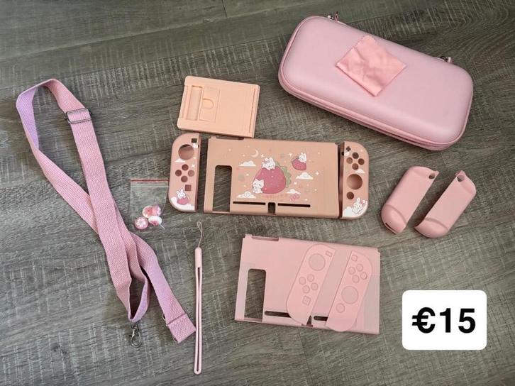 Nintendo Switch Accessoires Set - Roze, Spelcomputers en Games, Spelcomputers | Nintendo Portables | Accessoires, Zo goed als nieuw