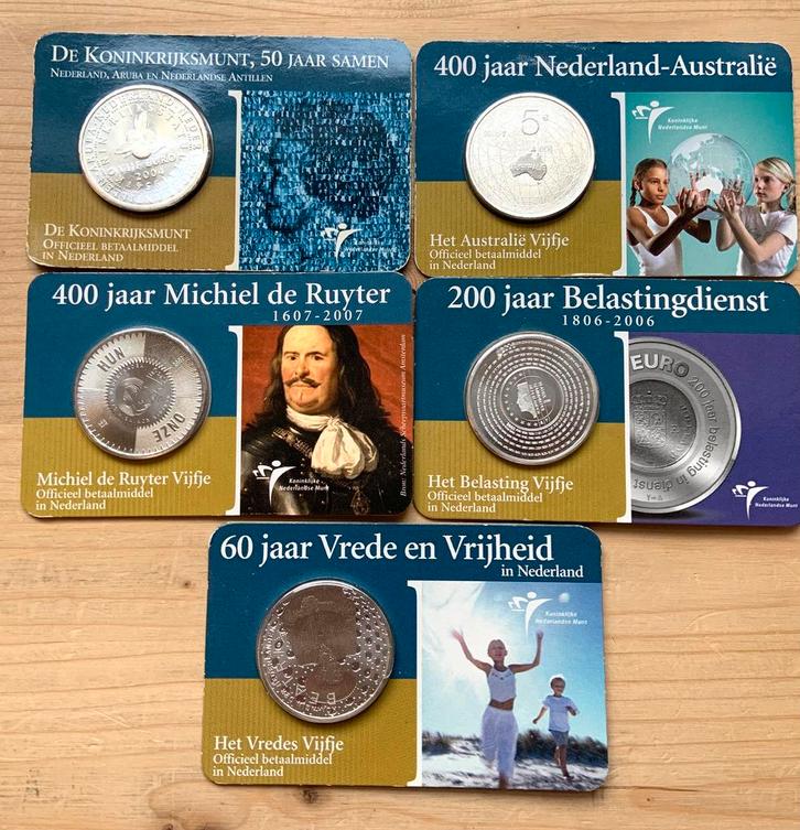 Nederland  5x 5 Euro zilver |  in coincards | 59,5 gr zilver, Postzegels en Munten, Munten | Nederland, Euro's, Koningin Beatrix