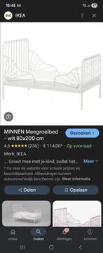 IKEA MINNEN Meegroeibed - zwart, Kinderen en Baby's, Kinderkamer | Bedden, Ophalen, 70 tot 85 cm, Zo goed als nieuw, Lattenbodem