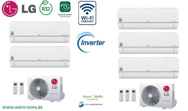 PROMO LG DUO - TRIPLE MULTI WARMTEPOMP INVERTER, Witgoed en Apparatuur, Airco's, Nieuw, Wandairco, 3 snelheden of meer, Koelen en Ontvochtigen