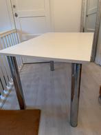 Mooie tafel: wit met houtnerf en RVS poten, Huis en Inrichting, Tafels | Statafels, Ophalen of Verzenden, Gebruikt