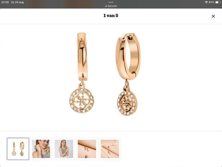 Rosé staal kleurig oorbel hangers  (lucardi) GUESS, Sieraden, Tassen en Uiterlijk, Oorbellen, Nieuw, Hangers, Overige materialen