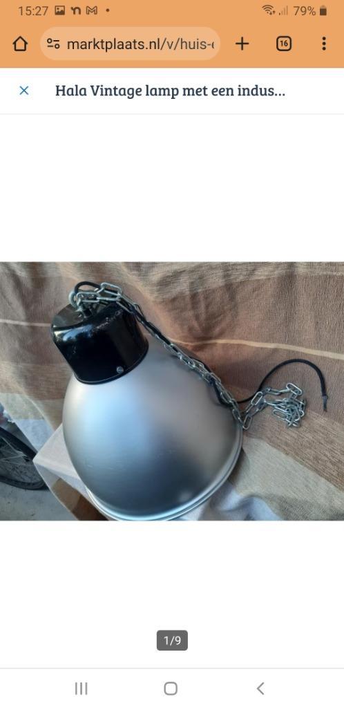 Hala Vintage lamp met een industriële look; licht aluminium, Huis en Inrichting, Lampen | Hanglampen, Gebruikt, 75 cm of meer