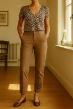 Beige broek met handgemakte print, Maat 38/40 (M), Beige, Ophalen of Verzenden, Zo goed als nieuw