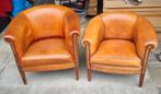 2x schapenleren kuip fauteuil cognac + BEZORGING GRATIS, Gebruikt, Chesterfield, Ophalen of Verzenden, Leer