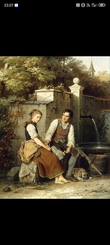 Johann Georg Meyer von Bremen - Romantisch tafereel (Fotogr. beschikbaar voor biedingen