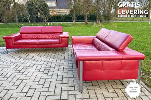 GRATIS LEVERING HEEL NL 2x Montel 3-zits Echt Leer Bankstel, Huis en Inrichting, Banken | Bankstellen, Zo goed als nieuw, Rechte bank