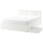 Ikea SONGESAND bed 160x200 wit/Luröy, Huis en Inrichting, Slaapkamer | Bedden, Ophalen, Gebruikt, Wit, Tweepersoons