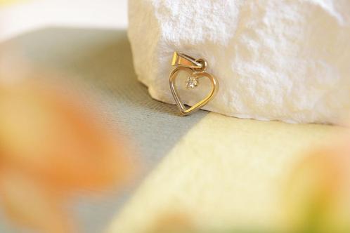 14 Karaat Gouden Hanger Open Hart, Sieraden, Tassen en Uiterlijk, Kettinghangers, Zo goed als nieuw, Goud, Goud, Hart, Met edelsteen