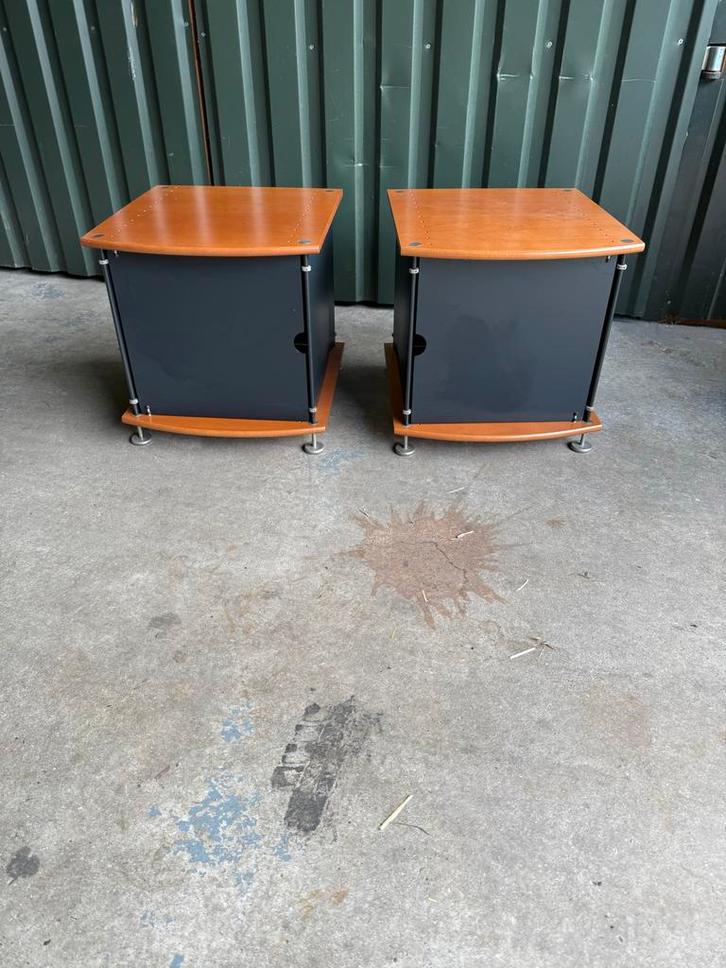 Vintage Auping Nachtkastjes - Hout & Metaal - Set/2, Huis en Inrichting, Stoelen, Zo goed als nieuw, Twee, Hout, Zwart, Ophalen of Verzenden